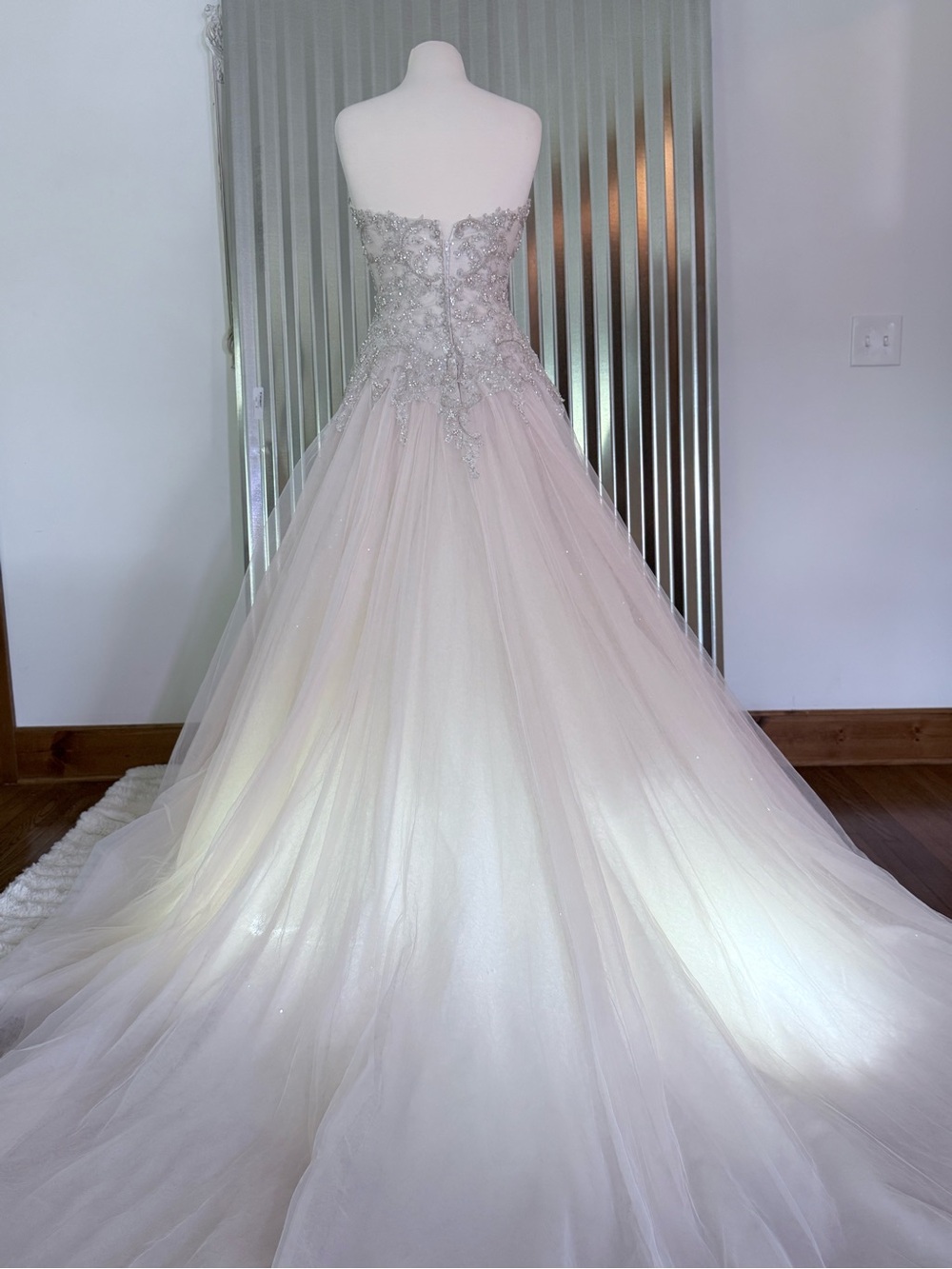 David Tutera Blush and Silver Strapless Sweetheart Ball Gown